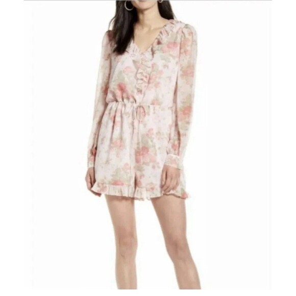 Rachel Parcell $129 Women’s Pink Floral Boho Ruffle Long Sleeve Romper Sz XS - Picture 5 of 11